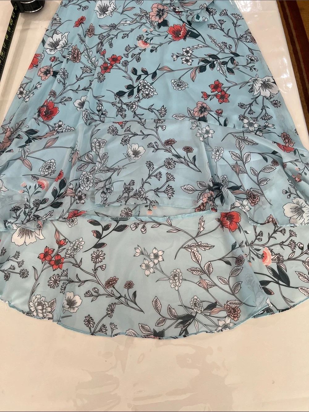 Light Blue Floral High-Low Dress with Tie Waist - Picture 10 of 12